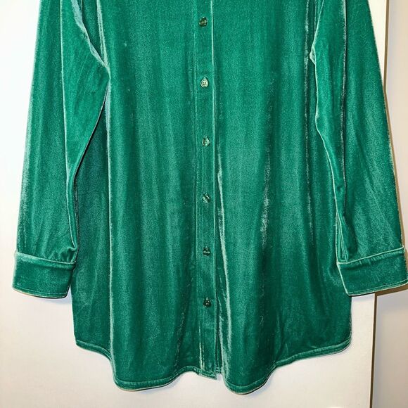 Soft Surroundings XL Green Velvet Button Down LS Collared Womens Shirt EUC - Picture 2 of 11